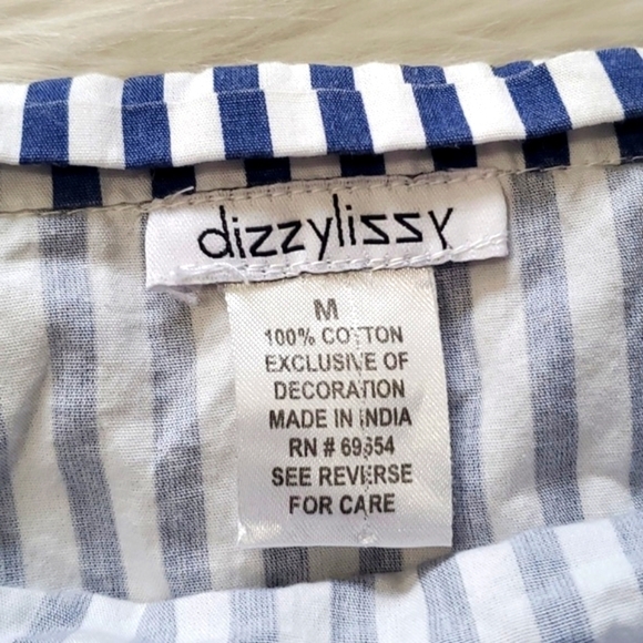 Dizzylizzy Navy Blue Striped Scoop Neck Off Shoulder Nautical Embroidered Top M - Picture 9 of 17